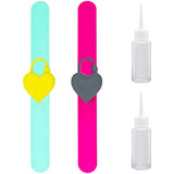 2 Pack Hand Sanitizer Refillable Heart Slap Wristband Dispenser Watch Container | Empty Silicone Squeeze Liquid Bracelets for Adults kids + 2 Bottles