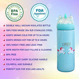 KINIA 12 Oz Unicorn Stainless Steel Vacuum Insulated Kids Water Bottle ~ Leak Proof with BPA Free Sparkling Glitter Top